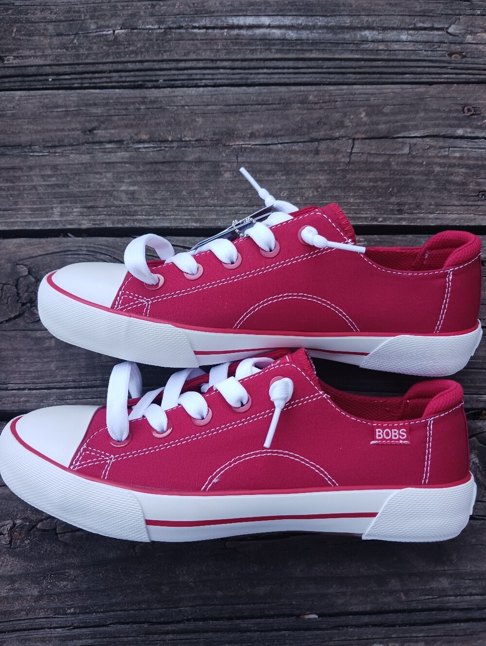 Bob's by Skechers Women's Red Canvas Low-Top Sneakers with White Accents